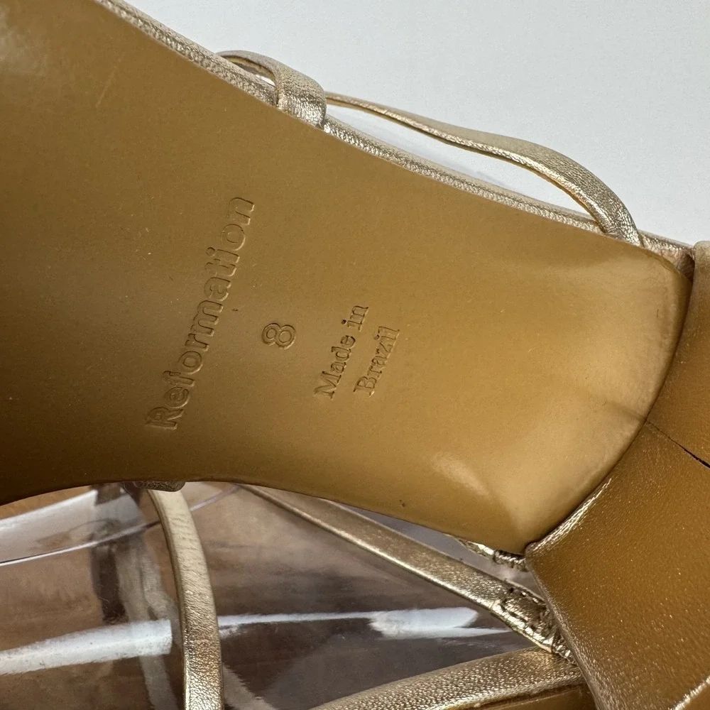 New Womens Reformation Elodie Metallic Gold Strappy Bow Slide Sandals Size 8 M - Picture 7 of 7